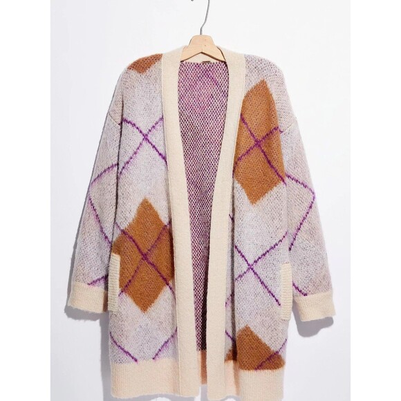 NWOT! Free People Argyle Avenue Oversized Maxi Open Front Cardigan - XS - Picture 2 of 12